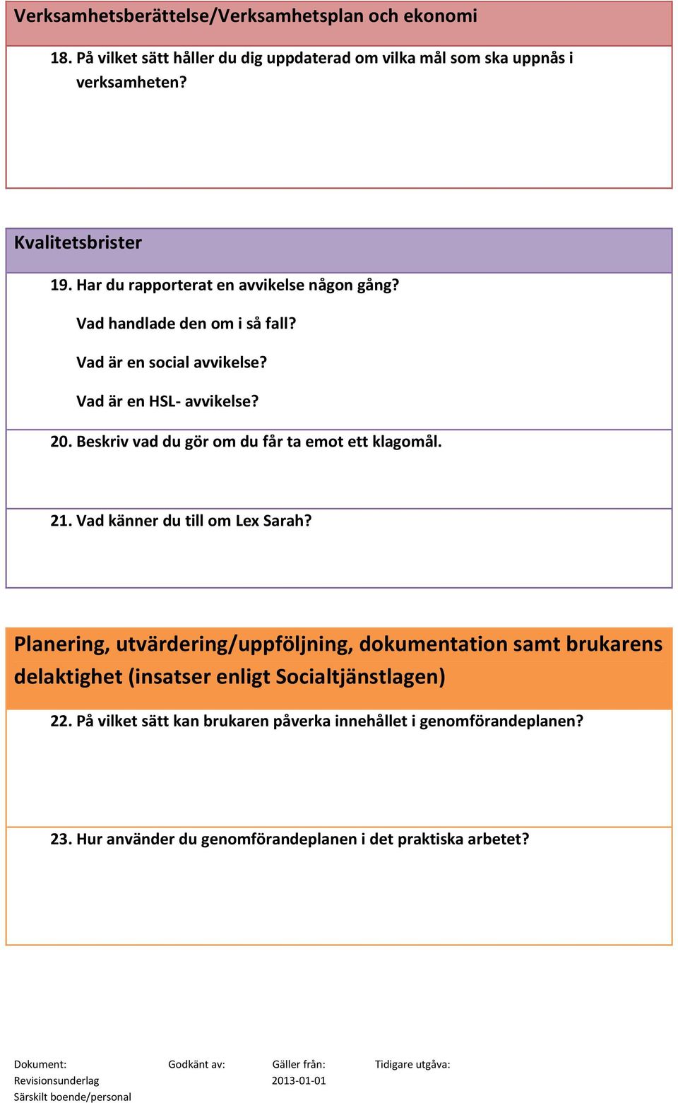 Beskriv vad du gör om du får ta emot ett klagomål. 21. Vad känner du till om Lex Sarah?