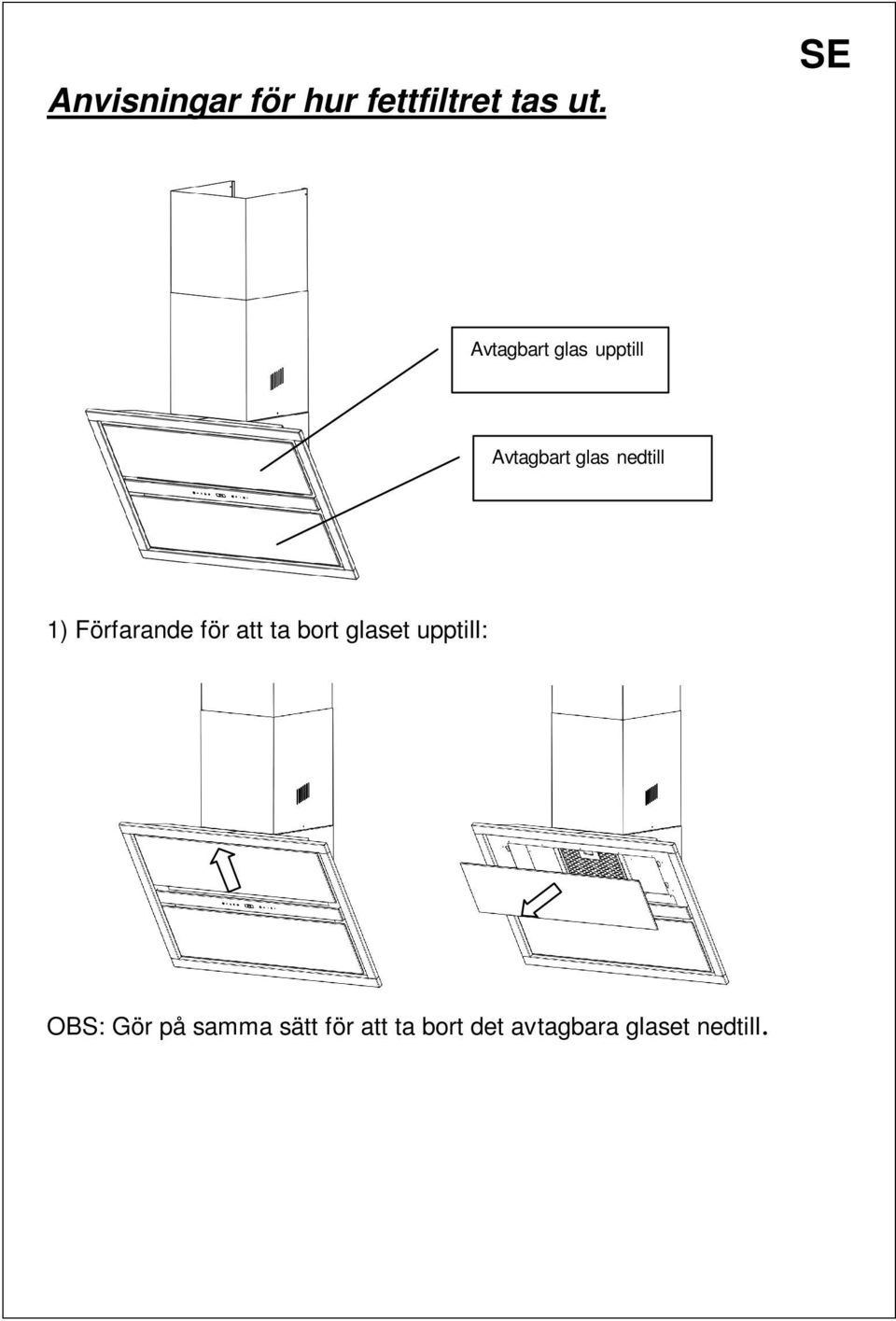 1) Förfarande för att ta bort glaset upptill: OBS: