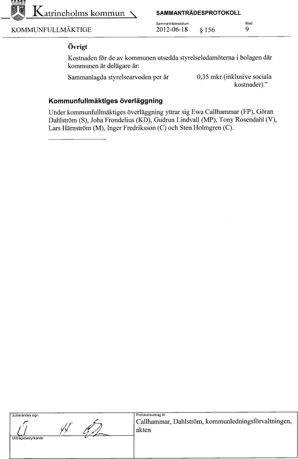 ibolagen där kommunen är delägare är: Sammanlagda styrelsearvoden per år Kommunfullmäktiges överläggning 0,35 mkr (inklusive sociala kostnader).