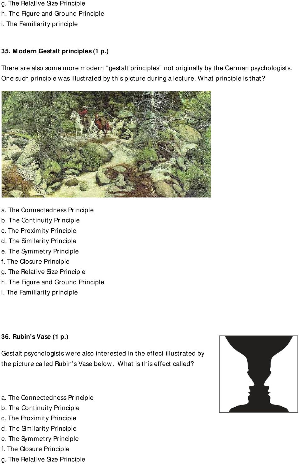 The Continuity Principle c. The Proximity Principle d. The Similarity Principle e. The Symmetry Principle f. The Closure Principle g. The Relative Size Principle h. The Figure and Ground Principle i.