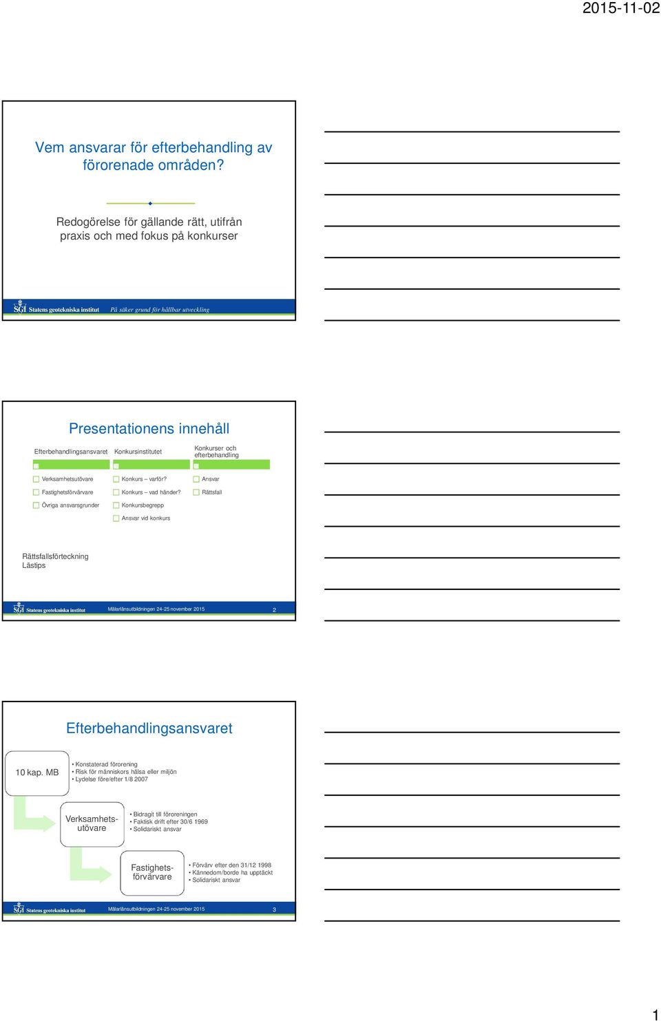 efterbehandling Verksamhetsutövare Fastighetsförvärvare Övriga ansvarsgrunder Konkurs varför? Konkurs vad händer?