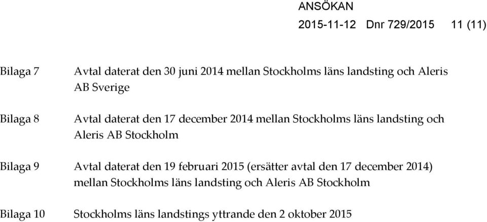 Aleris AB Stockholm Bilaga 9 Avtal daterat den 19 februari 2015 (ersätter avtal den 17 december 2014)