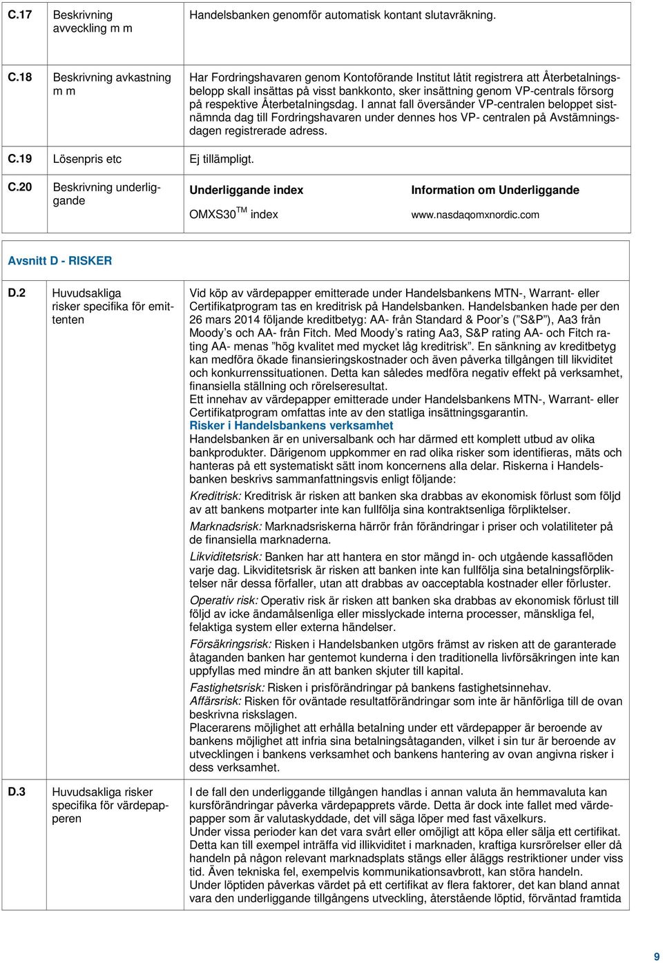 på respektive Återbetalningsdag. I annat fall översänder VP-centralen beloppet sistnämnda dag till Fordringshavaren under dennes hos VP- centralen på Avstämningsdagen registrerade adress. C.