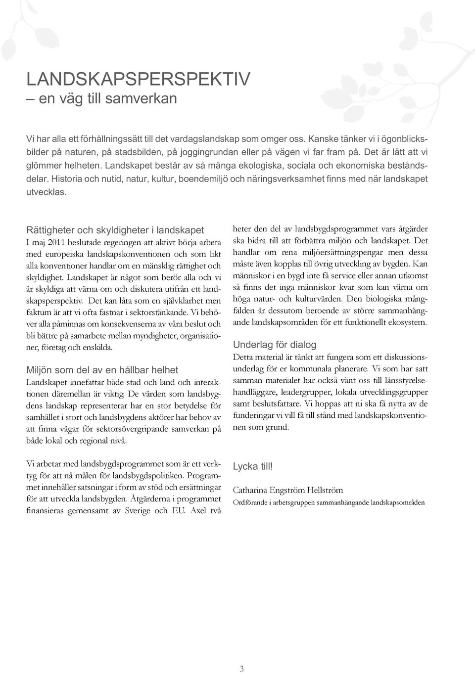 Landskapet består av så många ekologiska, sociala och ekonomiska beståndsdelar. Historia och nutid, natur, kultur, boendemiljö och näringsverksamhet finns med när landskapet utvecklas.