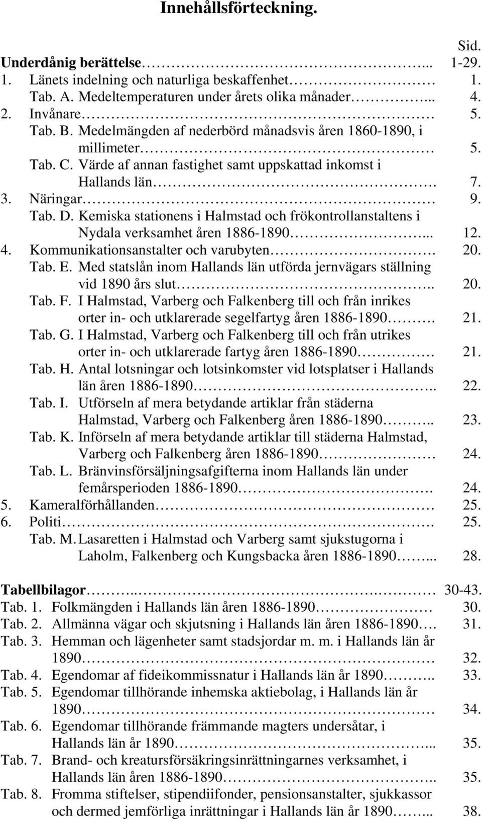 Kemiska stationens i Halmstad och frökontrollanstaltens i Nydala verksamhet åren 1886-1890... 12. 4. Kommunikationsanstalter och varubyten. 20. Tab. E.