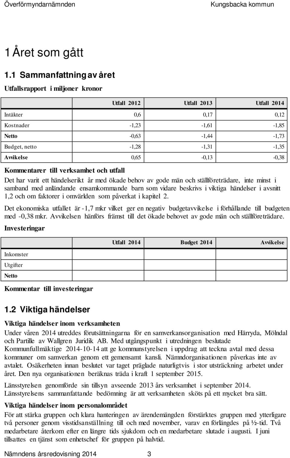 verksamhet och utfall Det har varit ett händelserikt år med ökade behov av gode män och ställföreträdare, inte minst i samband med anländande ensamkommande barn som vidare beskrivs i viktiga