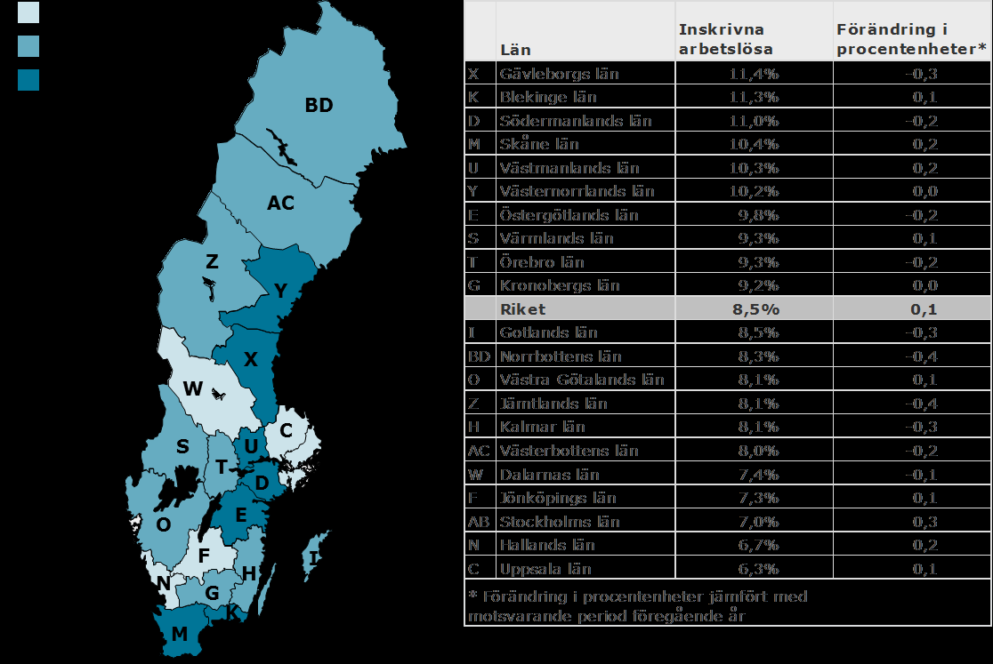 Inskrivna arbetslösa i september 2013 som andel