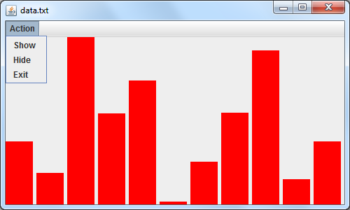 - 5 - Uppgift 6) Antag att det finns en färdigskriven klass Histogram som är en subklass till JPanel och som har förmågan att visa histogram på skärmen.