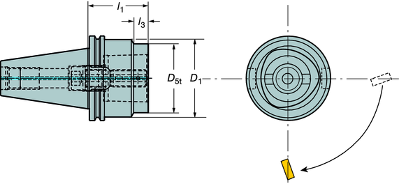 03 Dimensioner, tum l 1 = programmeringslängd Kona Kopplingsstorlek Beställningskod Skärvätska 1) D 1 D 5t 1 l 3 l V 40 C4 C4-A390.546-40 040 1 1.750 1.575 1.575.142 2.2 40 C5 C5-A390.546-40 050 1 1.