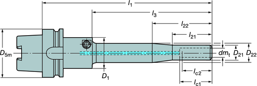 Dimensioner, mm, inch l c2 = min fastspänningslängd l 1 = programmeringslängd BLQ 3) NBLQ 4) Hylsstorlek Utförande HSKstorlek Beställningskod Skärvätska dm t D 1 D 21 D 22 D 5m 1 l 3 l l21 22 l c1 l