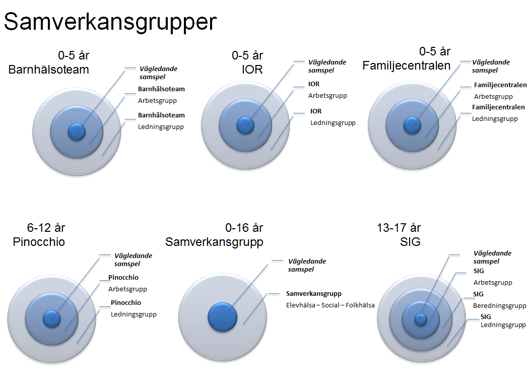 I nedanstående bild illustreras de grupper och former för samverkansarbete som finns inom ramen för Degerforsmodellens arbete. Dessa förklaras närmare i bifogad bilaga.