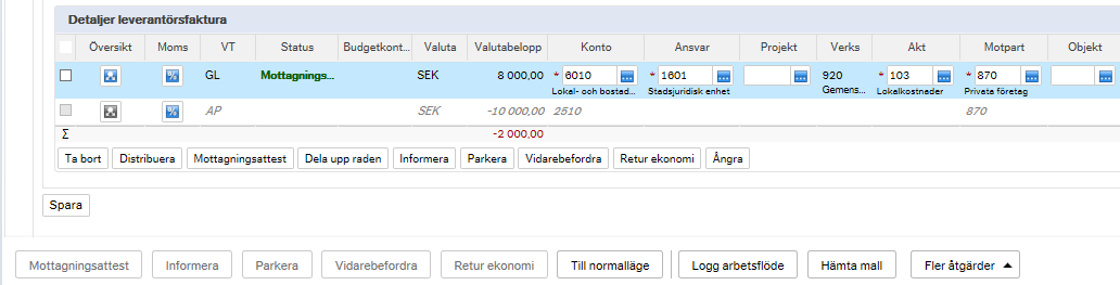 SID 13(36) 7.2.3.4 Mottagningsattestera en faktura Åtgärden Mottagningsattest skickar fakturan framåt i flödet, t ex till konteraren eller beslutsattestanten.