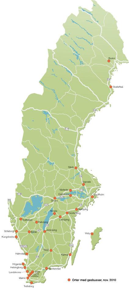 Antal gasbussar i Sverige Totalt: 1140 st Skåne: 464 Västa Götaland: 178 Stockholm: 129 Östergötland: