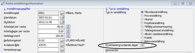 Personer som slutat (Ej semestergrundande dagar) (nedan görs med automatik om man använde Entrés slutlönefunktion) Lön - Register och löneinställningar - Personer - Söka i personregister Ändra