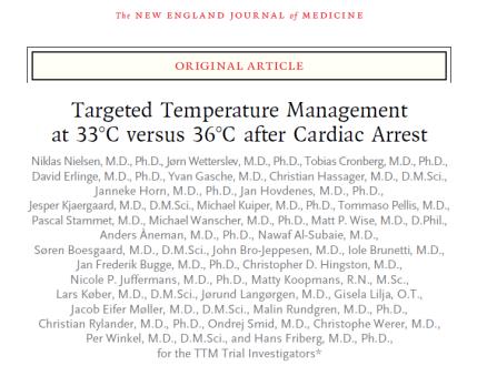Studie Fråga: ger kroppstemperatur 33 C respektive 36 C någon skillnad i överlevnad hos personer som haft hjärtstillestånd? Design: randomiserad klinisk studie Jämföra utfall över tid (död resp.