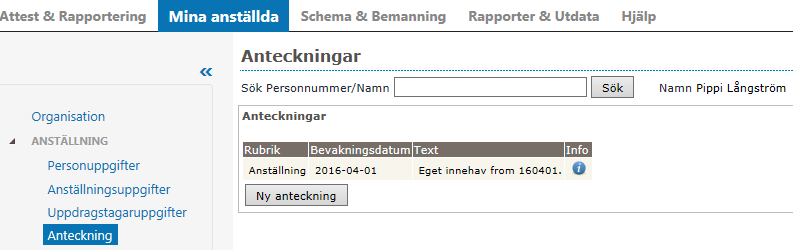 Under fliken Utvärderingsuppgifter finner du medarbetarens kopplingar till övriga system tex Time Care planering/pool.
