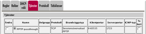 Chapter 5. PPTP-uppkopplingar genom brandväggen steg för steg Ibland kan man vilja släppa igenom PPTP-trafik genom brandväggen istället för att låta den vara en PPTP-motpart.