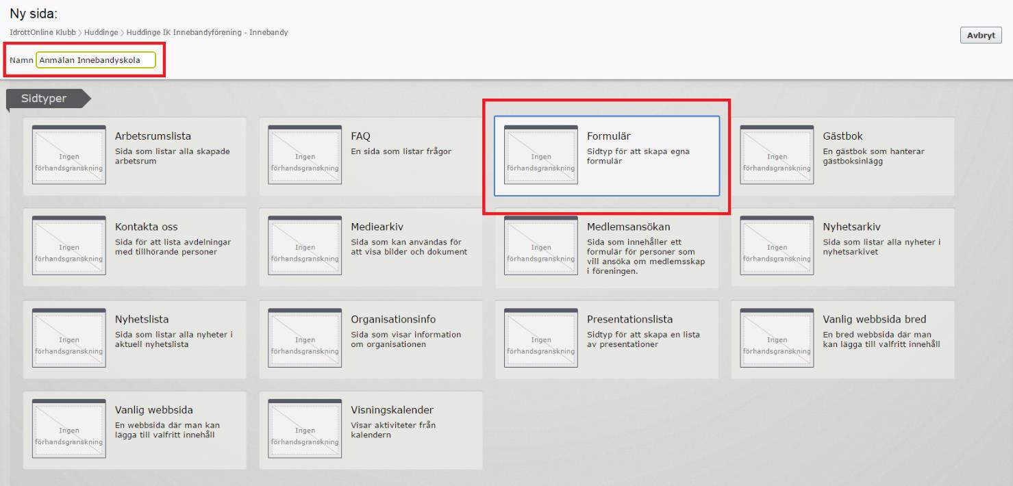 För att sedan lägga ut formuläret på en sida så behöver man i