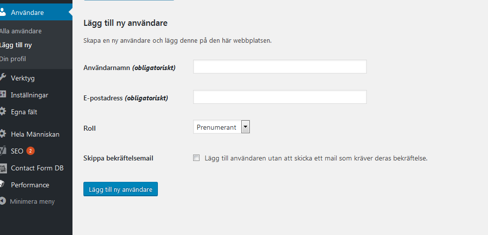 15. Lägga till en användare (en till person som kan redigera sidan) Ni kanske är flera som delar på ansvaret att uppdatera hemsidan. Då kan du som administratör skapa andra administratörer.