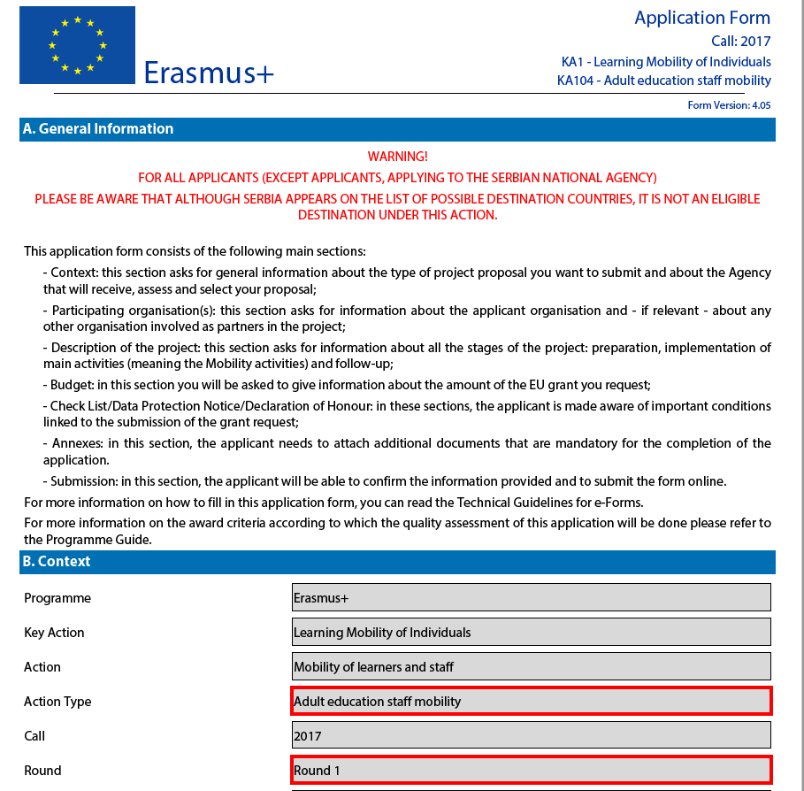 Hur man tar sig an ansökningsformuläret när man ska fylla i en ansökan inom Erasmus+ mobilitet (Key Action 1), vuxenutbildning.
