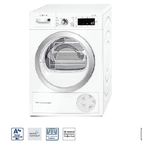 Hushållsmaskiner Utförande i vitt. Tvättmaskin WAWH 2699SN Home Connect Torktumlare WTWH 7589SN Home Connect Bosch. Uppvärmning Innerdörr Frånluftsvärmepump med återvinning.