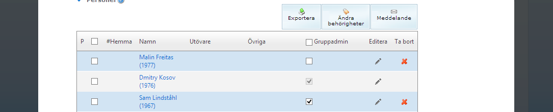 Trupp-/gruppsida En trupp-/gruppsida är en sidtyp på hemsidan som listar varje spelare och ledare i truppen med önskad information så som bild på spelare, nummer, namn samt position är några exempel.