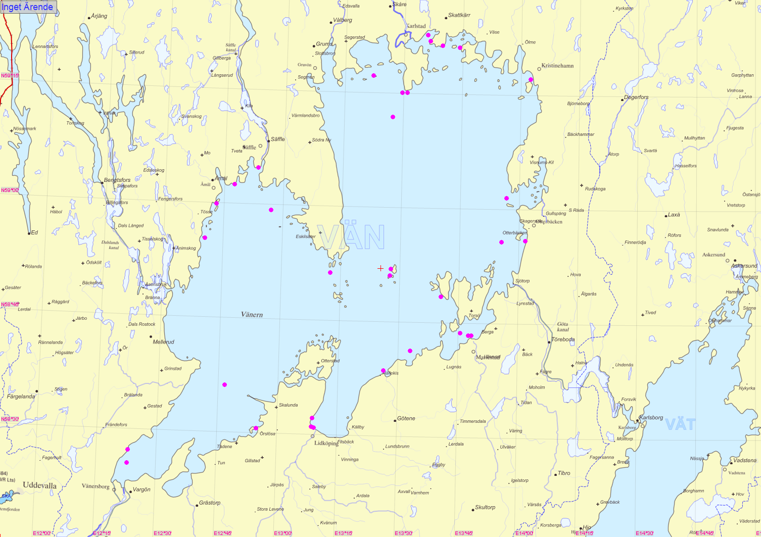 Vänerns SAR-område Karta : Vänerns SAR-område med markerade