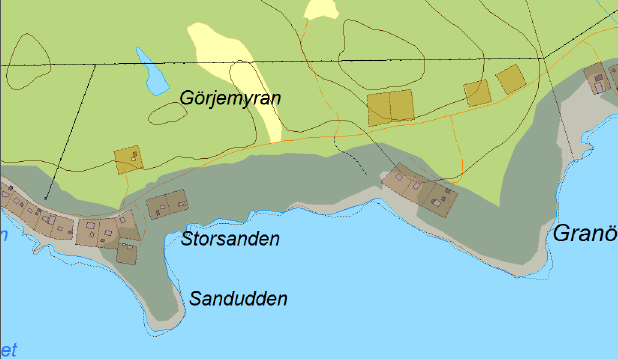 Strandskydd Illustration över landområde som omfattas av strandskyddet (100 meter).