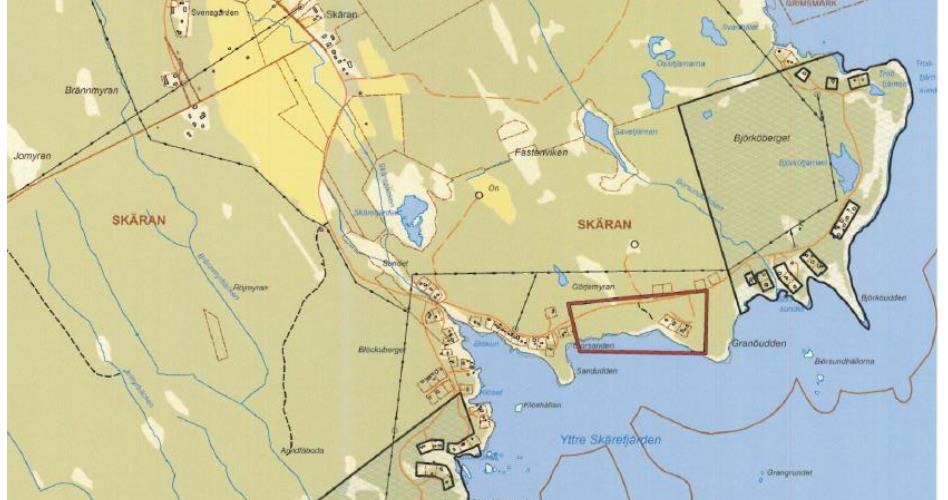 Ungefärligt planområde markerat i rött. Källa: Robertsfors kommun.