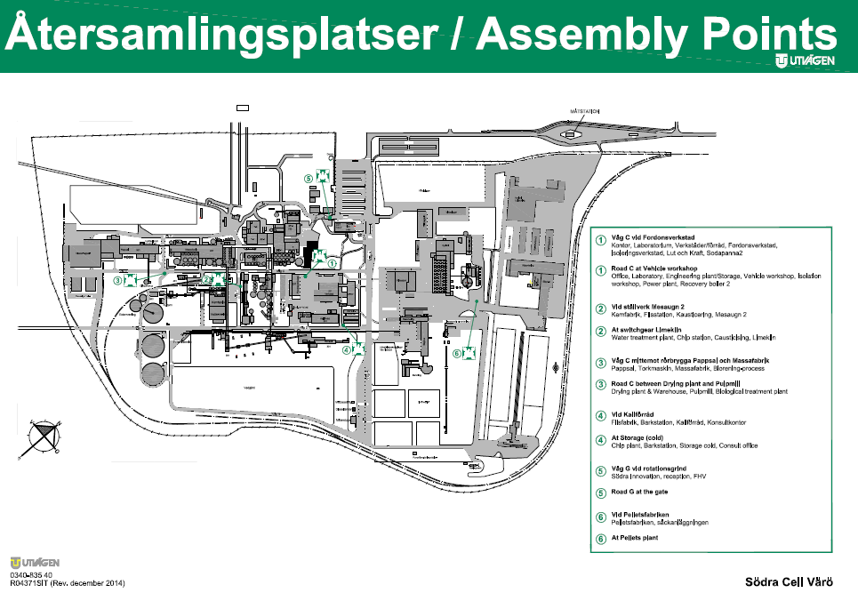 Återsamlingsplatser finns vid: 1. Väg C vid fordonsverkstaden 2.