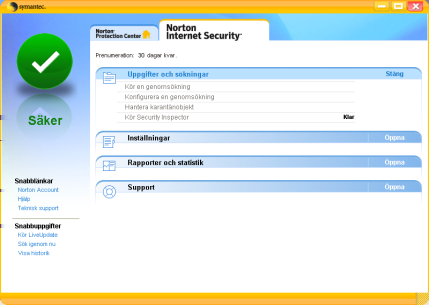 8 Komma igång Utforska huvudfönstret Så här utforskar du huvudfönstret Se Starta Norton Internet Security på sidan 7. 1 Starta Norton Internet Security.