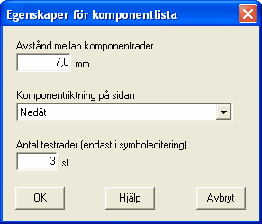 246 Elwin användarehandbok Avstånd mellan komponentrader Ange avståndet till nästa komponentrad.