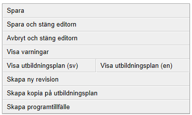2014-03-21 1.0 25 (34) Överst i editorn visas programmets programkod, programbenämning samt omfattning. Under det visas programmets revision samt till vilken institution den tillhör.