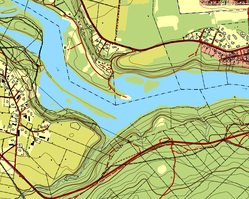 Figur 5. Topografisk kartbild över aktuellt älvsavsnitt. Konsekvenser Umeälven kommer passeras drygt 5 km uppströms från f.d. E4-bron i centrala Umeå och drygt 7 km nedströms från befintlig bro mellan Brännland och Sörfors.