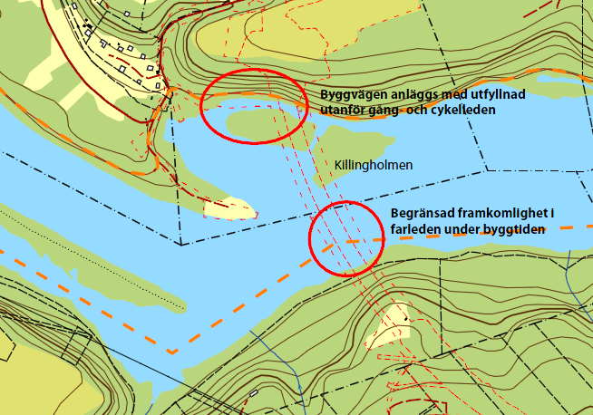 Figur 16. Barriärer under byggtiden. Efter färdigställande När bron är färdigbyggd kan Umeleden nyttjas i samma omfattning som tidigare.