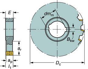 RÄSNIN CoroMill 331 Tresidigt skärande skivfräs med fasta skärlägen Diameter 40-125 mm Positiva skärvinklar ROT - SW Cylindrisk Nav med kilspår Antal effektiva skäreggar: Z c = Z n 2 Bredd 6-10 mm l