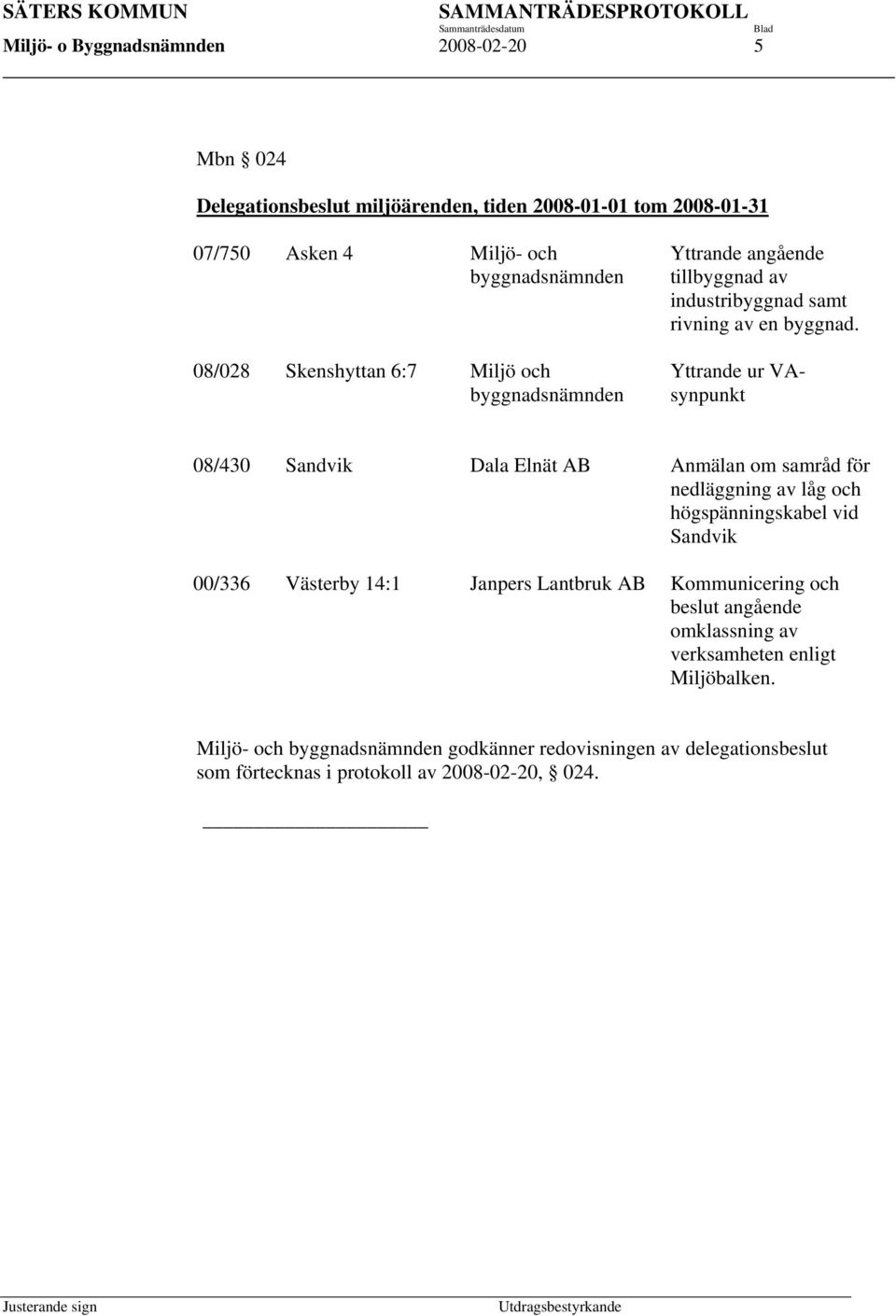 Yttrande ur VAsynpunkt 08/430 Sandvik Dala Elnät AB Anmälan om samråd för nedläggning av låg och högspänningskabel vid Sandvik 00/336 Västerby 14:1 Janpers