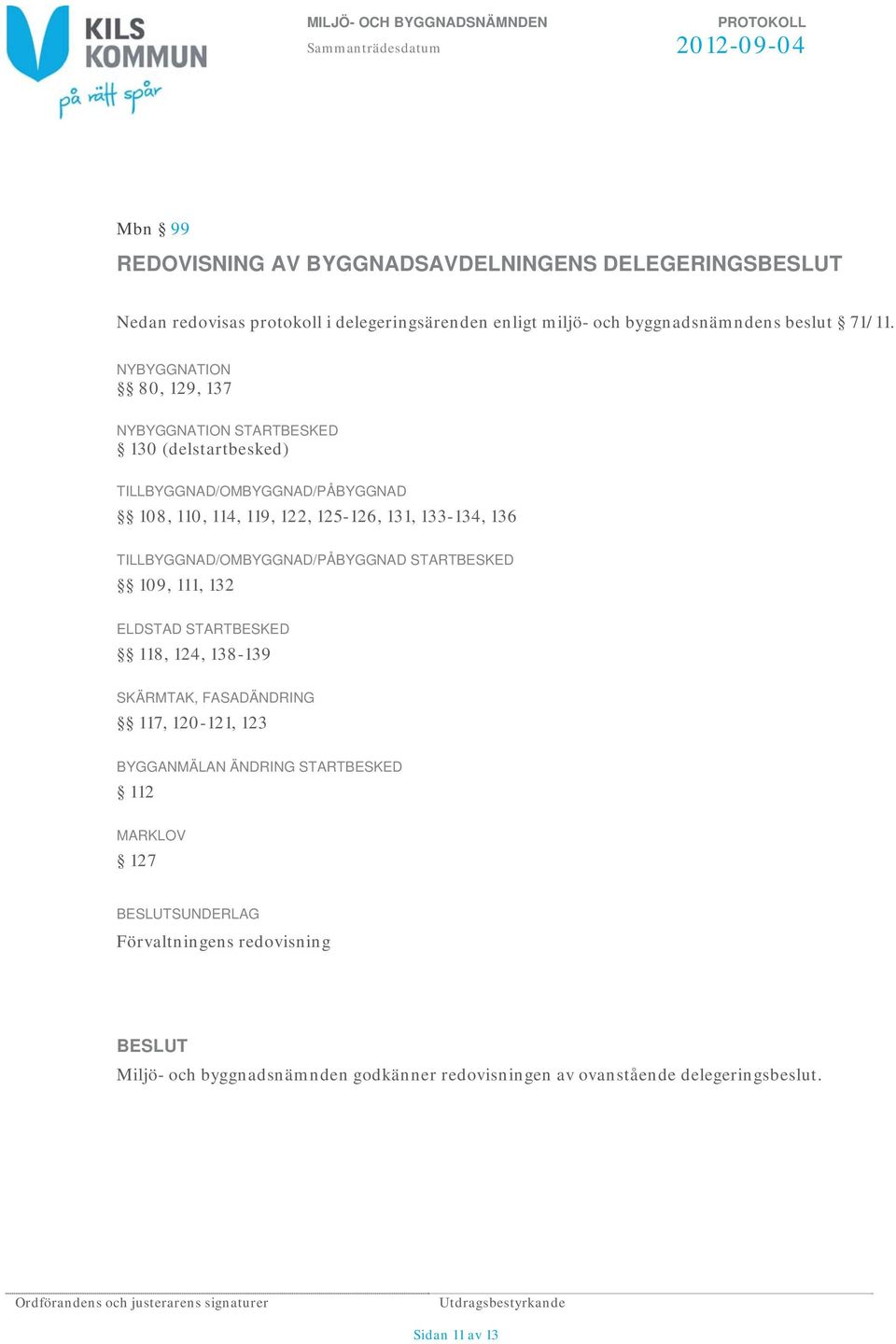 TILLBYGGNAD/OMBYGGNAD/PÅBYGGNAD STARTBESKED 109, 111, 132 ELDSTAD STARTBESKED 118, 124, 138-139 SKÄRMTAK, FASADÄNDRING 117, 120-121, 123 BYGGANMÄLAN ÄNDRING