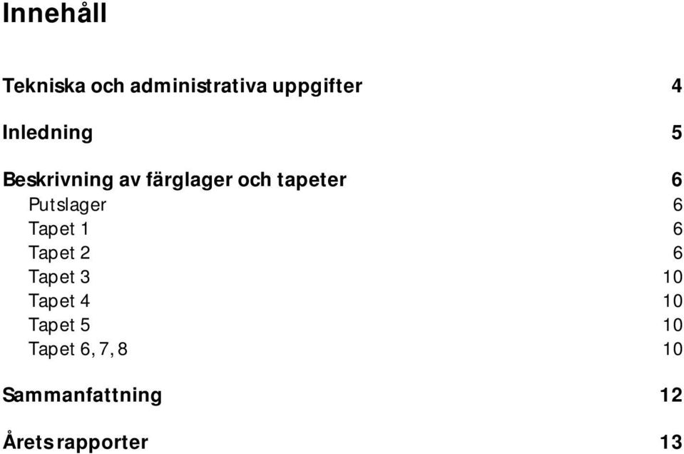 Putslager 6 Tapet 1 6 Tapet 2 6 Tapet 3 10 Tapet 4 10