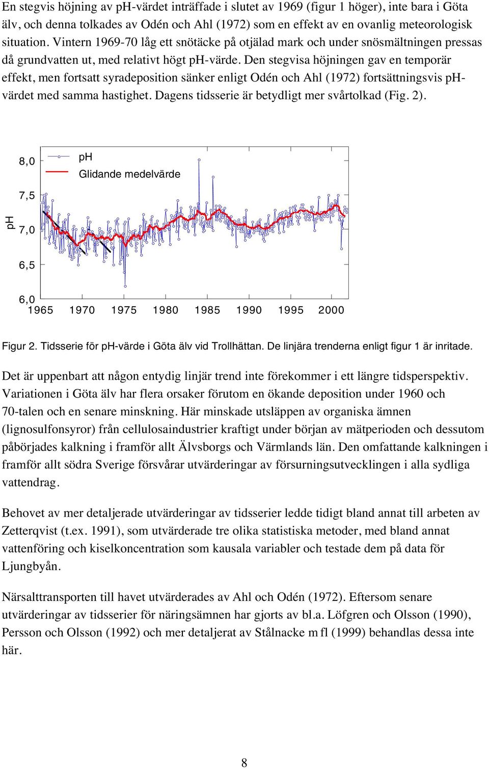 Den stegvisa höjningen gav en temporär effekt, men fortsatt syradeposition sänker enligt Odén och Ahl (1972) fortsättningsvis phvärdet med samma hastighet.