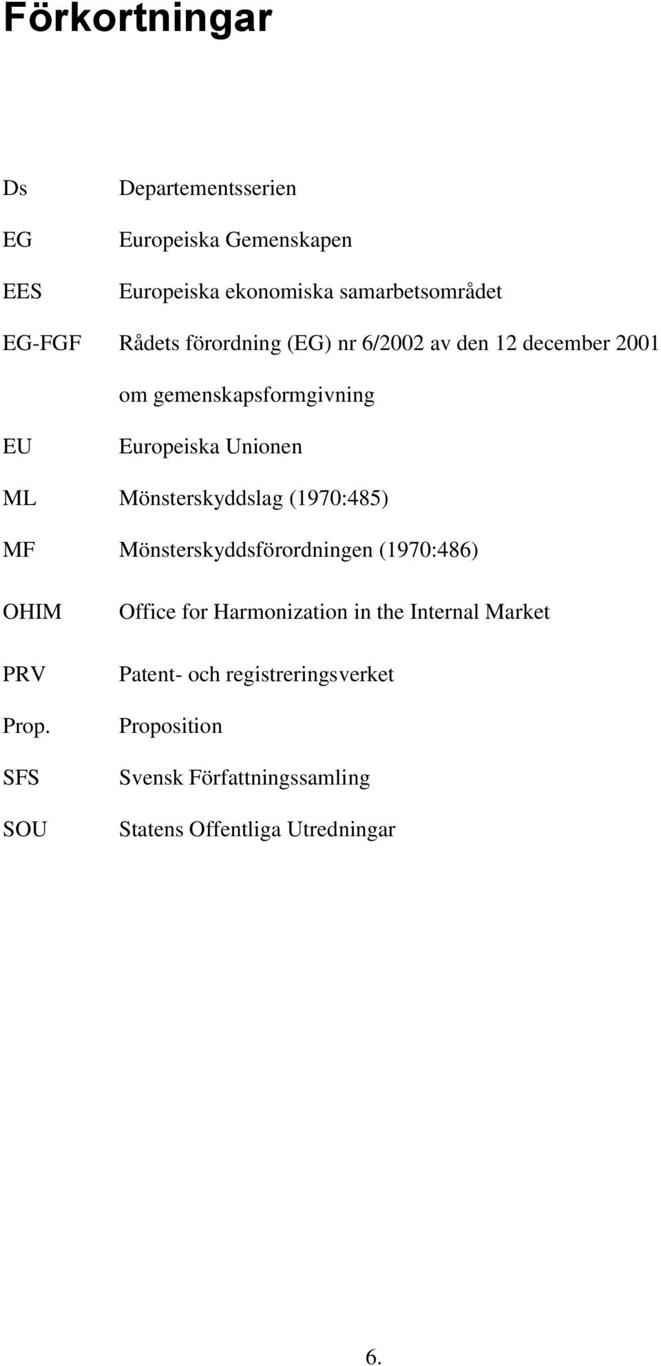 SFS SOU Europeiska Unionen Mönsterskyddslag (1970:485) Mönsterskyddsförordningen (1970:486) Office for