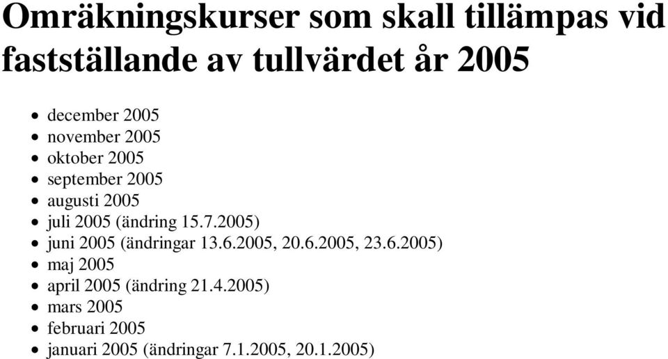 2005) juni 2005 (ändringar 13.6.2005, 20.6.2005, 23.6.2005) maj 2005 april 2005 (ändring 21.