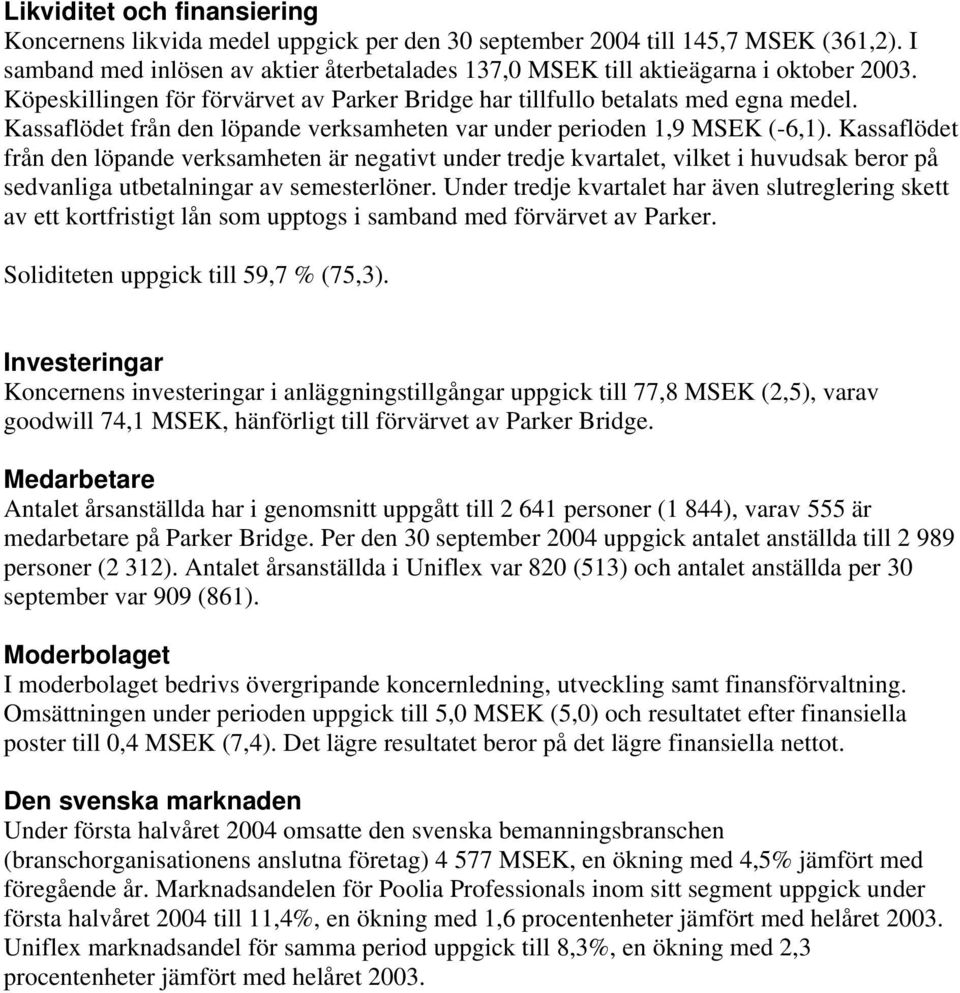 Kassaflödet från den löpande verksamheten var under perioden 1,9 MSEK (-6,1).