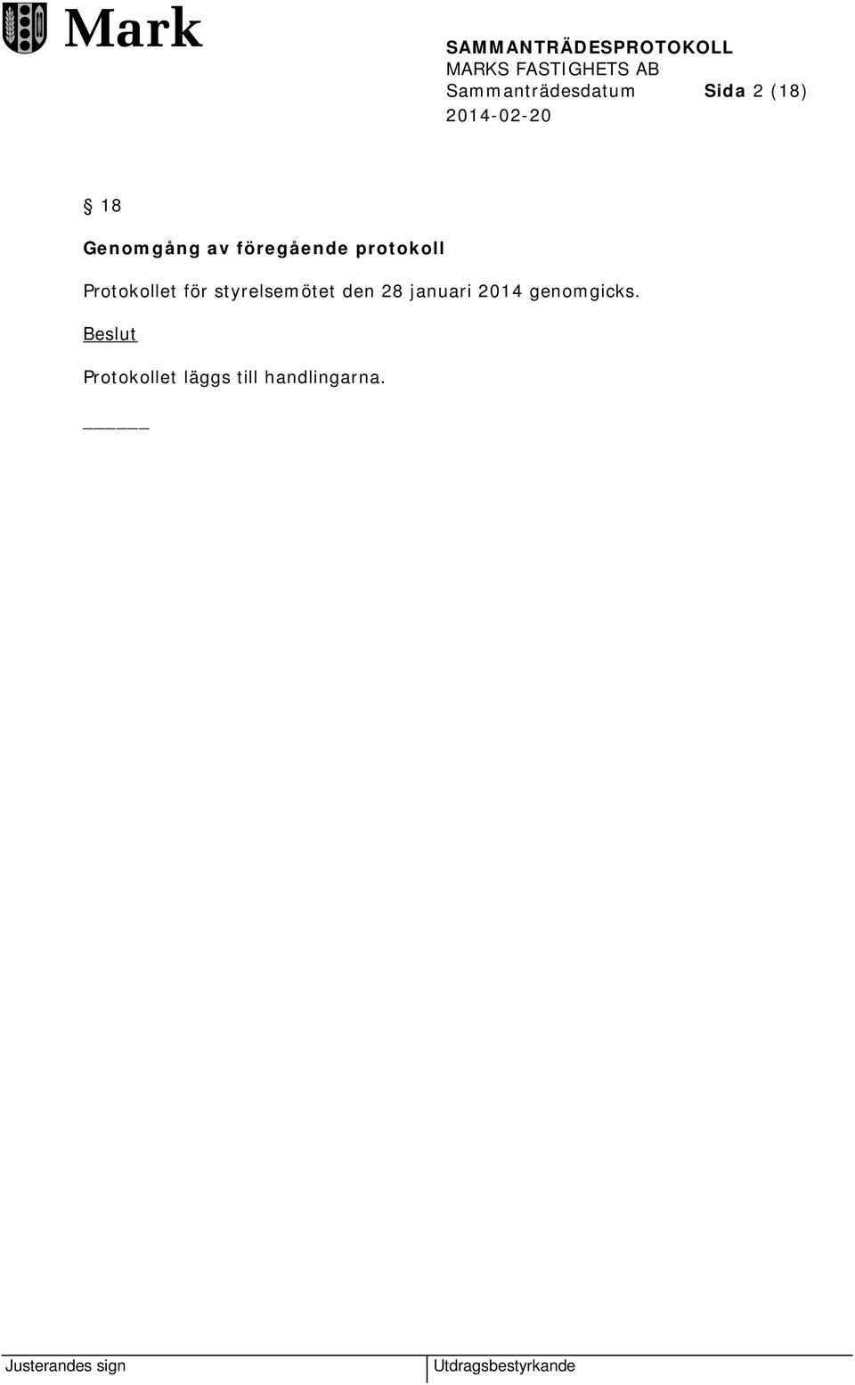 styrelsemötet den 28 januari 2014