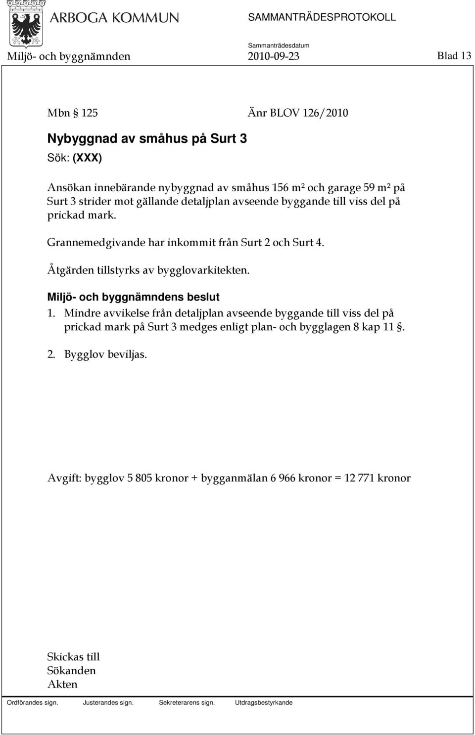 Grannemedgivande har inkommit från Surt 2 och Surt 4. Åtgärden tillstyrks av bygglovarkitekten. 1.