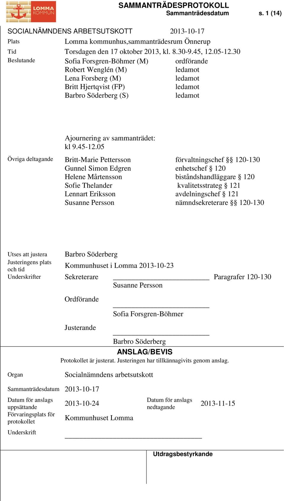 sammanträdet: kl 9.45-12.