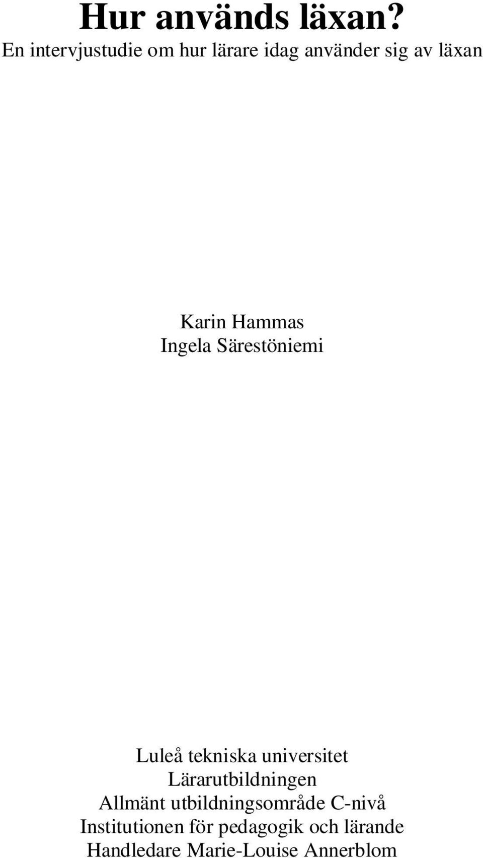 Hammas Ingela Särestöniemi Luleå tekniska universitet