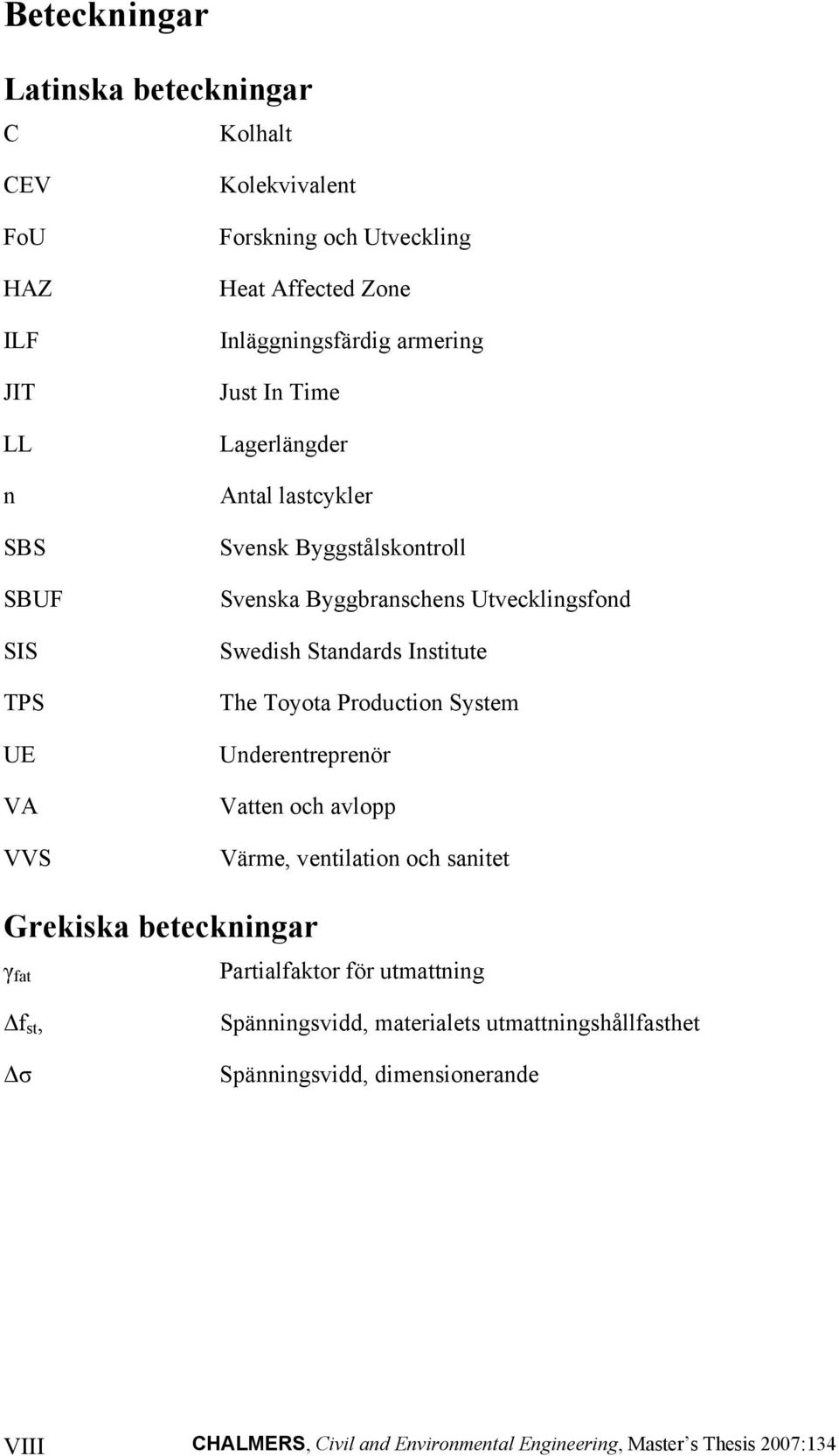 Institute The Toyota Production System Underentreprenör Vatten och avlopp Värme, ventilation och sanitet Grekiska beteckningar γ fat Partialfaktor för