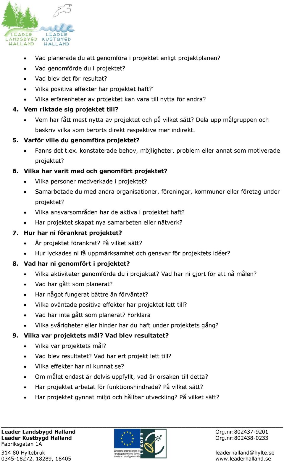 Dela upp målgruppen och beskriv vilka som berörts direkt respektive mer indirekt. 5. Varför ville du genomföra projektet? Fanns det t.ex.