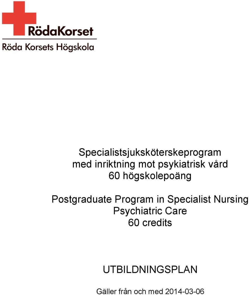 Program in Specialist Nursing Psychiatric Care 60